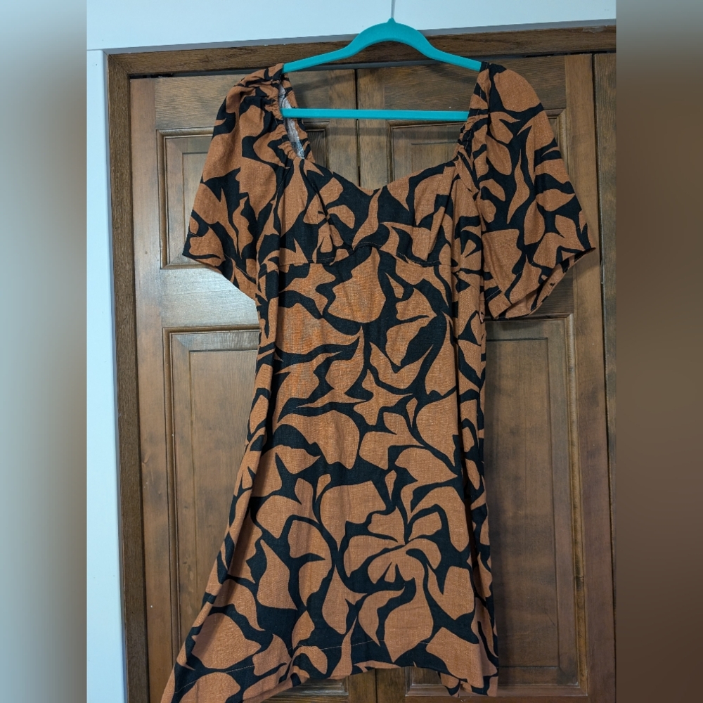 Women's Black/Brown Puff Sleeve Mini Dress